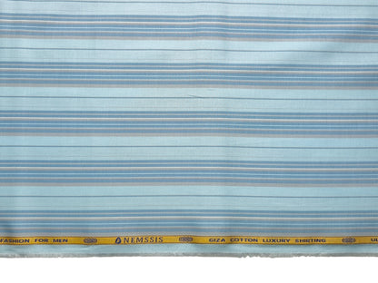 Nemssis 100% Giza Cotton Luxury Shirting Fabric (Aqua Blue, Striped)