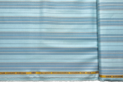 Nemssis 100% Giza Cotton Luxury Shirting Fabric (Aqua Blue, Striped)