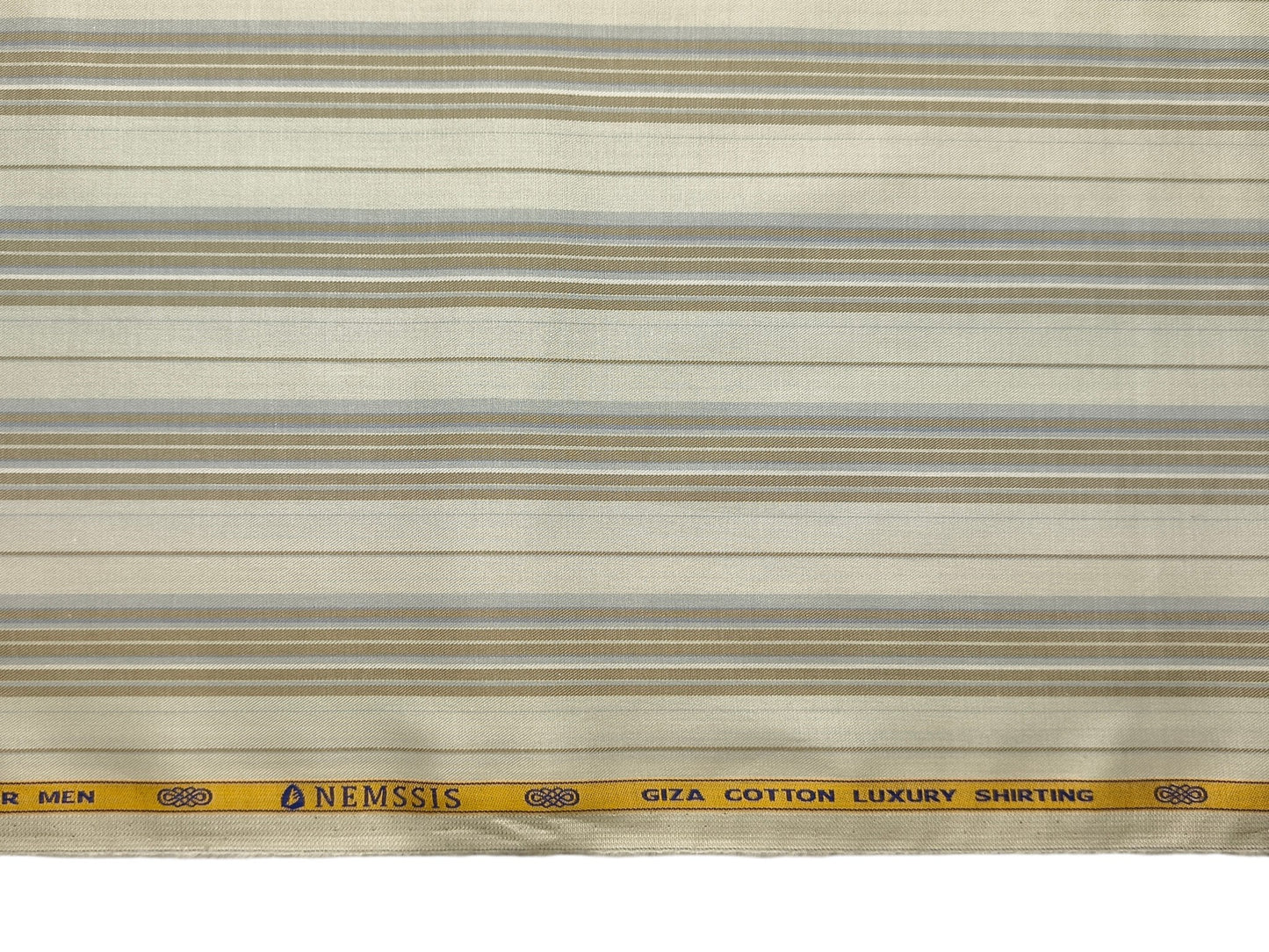 Nemssis 100% Giza Cotton Luxury Shirting Fabric (Warm Beige , Striped)