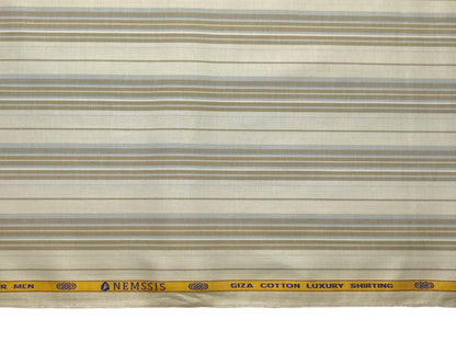 Nemssis 100% Giza Cotton Luxury Shirting Fabric (Warm Beige , Striped)