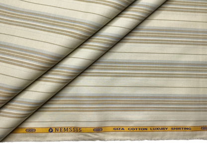 Nemssis 100% Giza Cotton Luxury Shirting Fabric (Warm Beige , Striped)