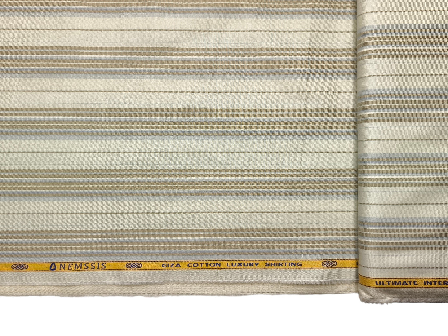 Nemssis 100% Giza Cotton Luxury Shirting Fabric (Warm Beige , Striped)