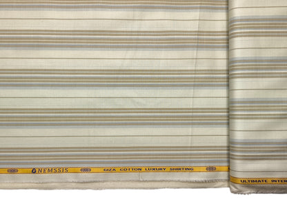 Nemssis 100% Giza Cotton Luxury Shirting Fabric (Warm Beige , Striped)