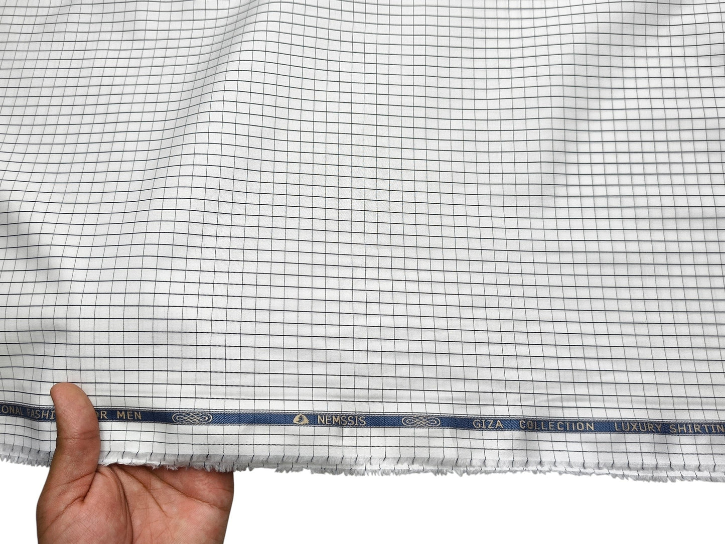 Nemssis 100% Giza Cotton Luxury Shirting Fabric (White & Black , Checks)