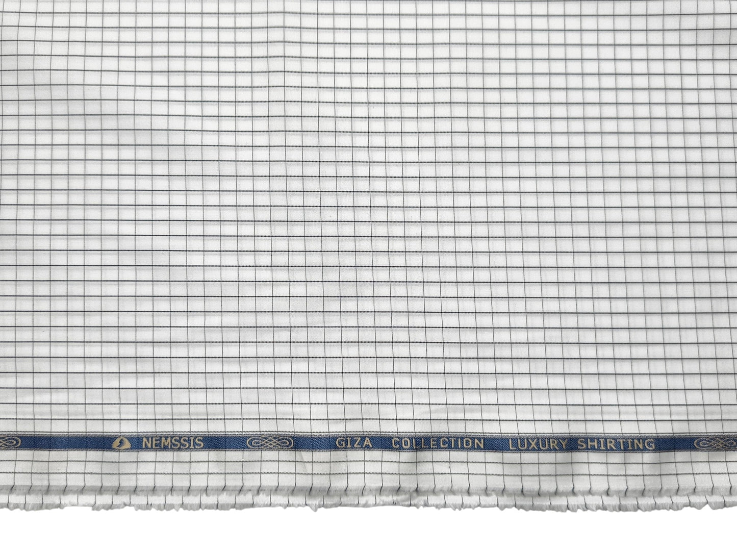 Nemssis 100% Giza Cotton Luxury Shirting Fabric (White & Black , Checks)