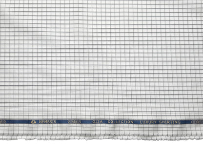 Nemssis 100% Giza Cotton Luxury Shirting Fabric (White & Black , Checks)