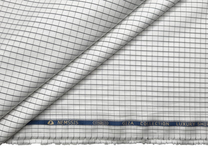 Nemssis 100% Giza Cotton Luxury Shirting Fabric (White & Black , Checks)