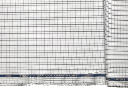 Nemssis 100% Giza Cotton Luxury Shirting Fabric (White & Black , Checks)