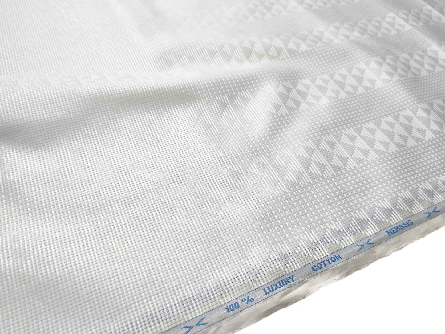 Nemssis 100% Cotton Luxury Shirting Fabric (White Design, Jute Weave)