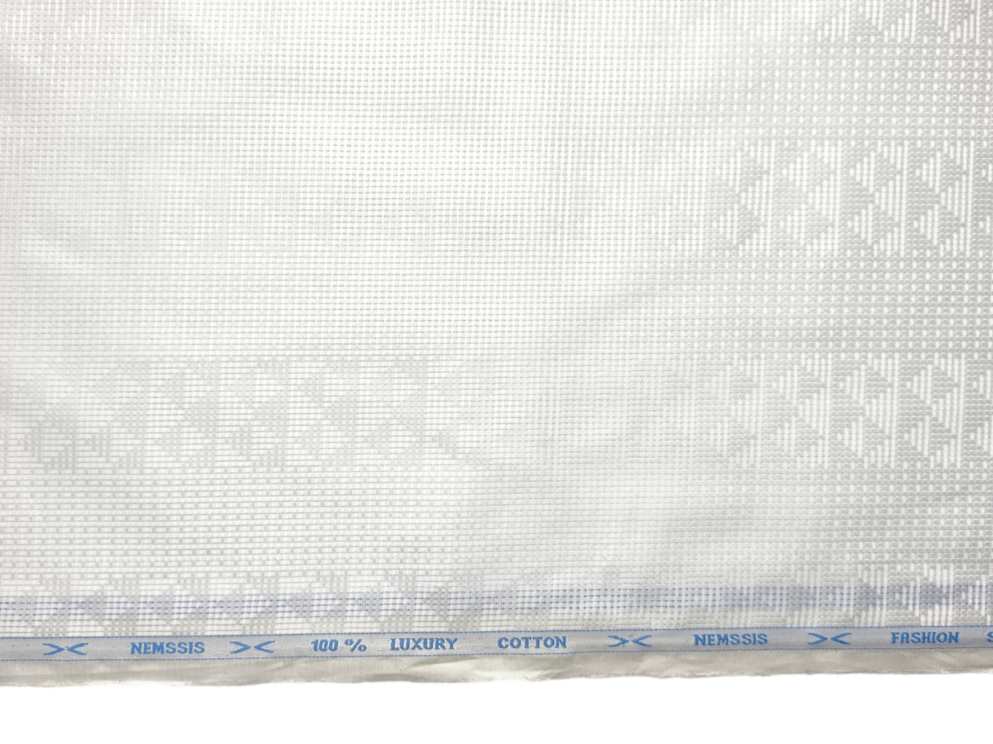 Nemssis 100% Cotton Luxury Shirting Fabric (White Design, Jute Weave)