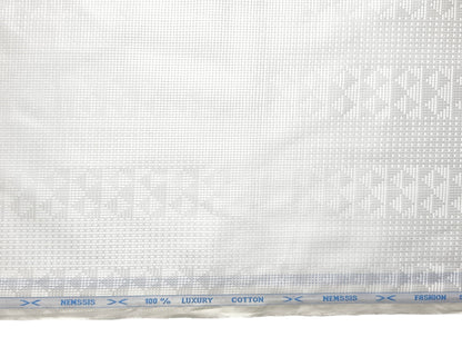 Nemssis 100% Cotton Luxury Shirting Fabric (White Design, Jute Weave)