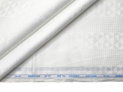 Nemssis 100% Cotton Luxury Shirting Fabric (White Design, Jute Weave)