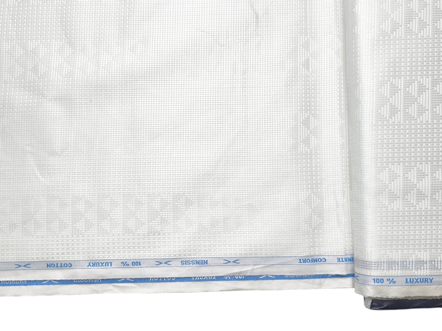 Nemssis 100% Cotton Luxury Shirting Fabric (White Design, Jute Weave)