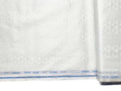 Nemssis 100% Cotton Luxury Shirting Fabric (White Design, Jute Weave)