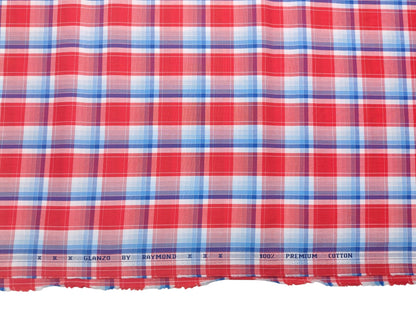 Raymond 100% Premium Cotton Shirting Fabric (Red, Multichecks)