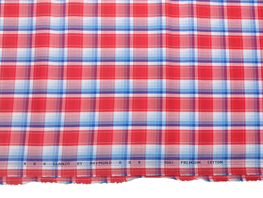 Raymond 100% Premium Cotton Shirting Fabric (Red, Multichecks)