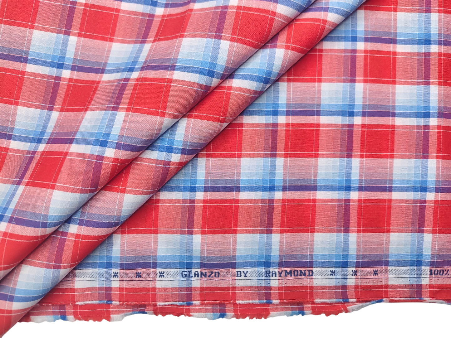 Raymond 100% Premium Cotton Shirting Fabric (Red, Multichecks)