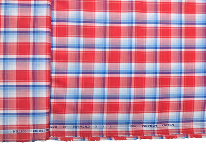 Raymond 100% Premium Cotton Shirting Fabric (Red, Multichecks)