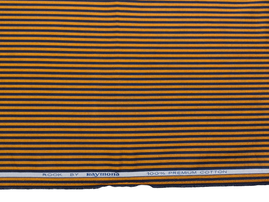 Raymond 100% Premium Cotton Shirting Fabric (Black & Orange , Stripes)