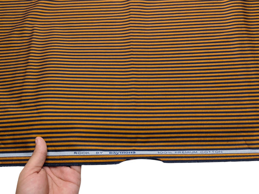 Raymond 100% Premium Cotton Shirting Fabric (Black & Orange , Stripes)