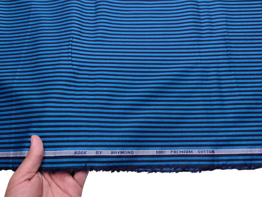Raymond 100% Premium Cotton Shirting Fabric (Black & Blue, Stripes)