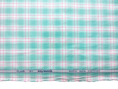 Raymond 100% Giza Cotton Shirting Fabric (Light Green & Pink , Checks)