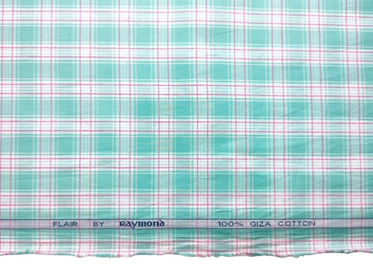 Raymond 100% Giza Cotton Shirting Fabric (Light Green & Pink , Checks)
