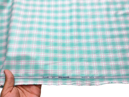 Raymond 100% Giza Cotton Shirting Fabric (Light Green & Pink , Checks)
