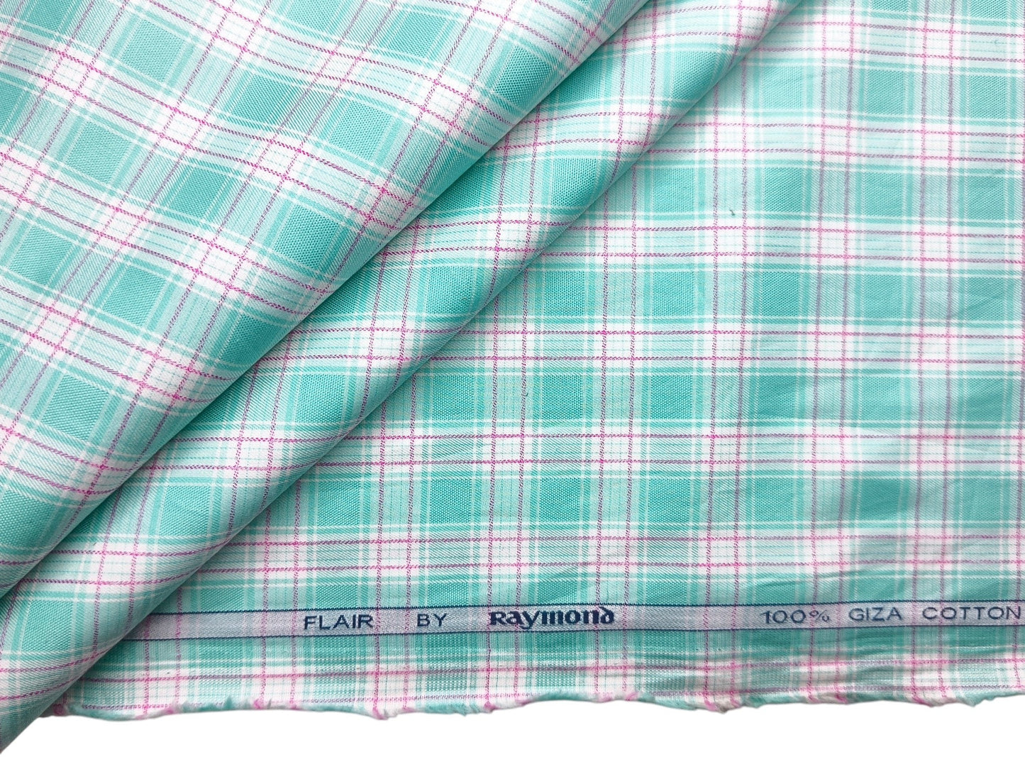 Raymond 100% Giza Cotton Shirting Fabric (Light Green & Pink , Checks)