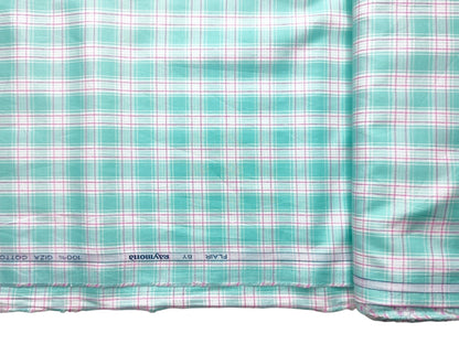 Raymond 100% Giza Cotton Shirting Fabric (Light Green & Pink , Checks)