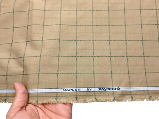 Raymond 100% Premium Cotton Shirting Fabric (Sand, Checks)
