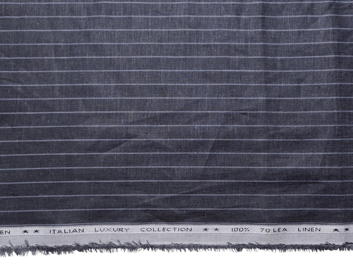 Murano Di Italia Italian Luxury Collection 100% Pure Linen 70 Lea Shirting Fabric (Dark Grey, Striped)