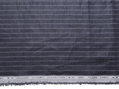 Murano Di Italia Italian Luxury Collection 100% Pure Linen 70 Lea Shirting Fabric (Dark Grey, Striped)