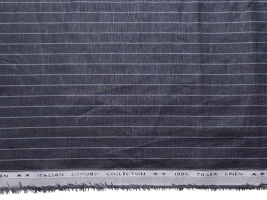 Murano Di Italia Italian Luxury Collection 100% Pure Linen 70 Lea Shirting Fabric (Dark Grey, Striped)