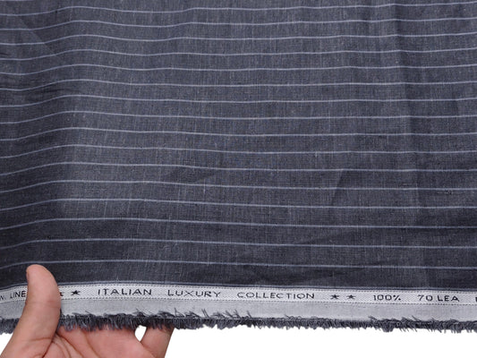 Murano Di Italia Italian Luxury Collection 100% Pure Linen 70 Lea Shirting Fabric (Dark Grey, Striped)
