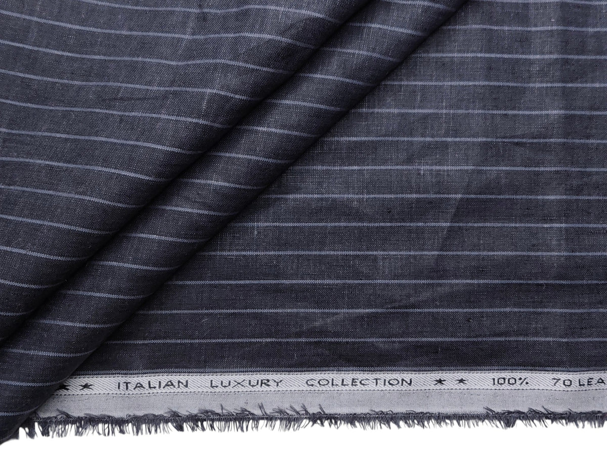 Murano Di Italia Italian Luxury Collection 100% Pure Linen 70 Lea Shirting Fabric (Dark Grey, Striped)
