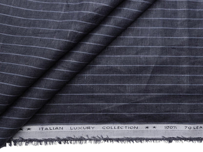 Murano Di Italia Italian Luxury Collection 100% Pure Linen 70 Lea Shirting Fabric (Dark Grey, Striped)