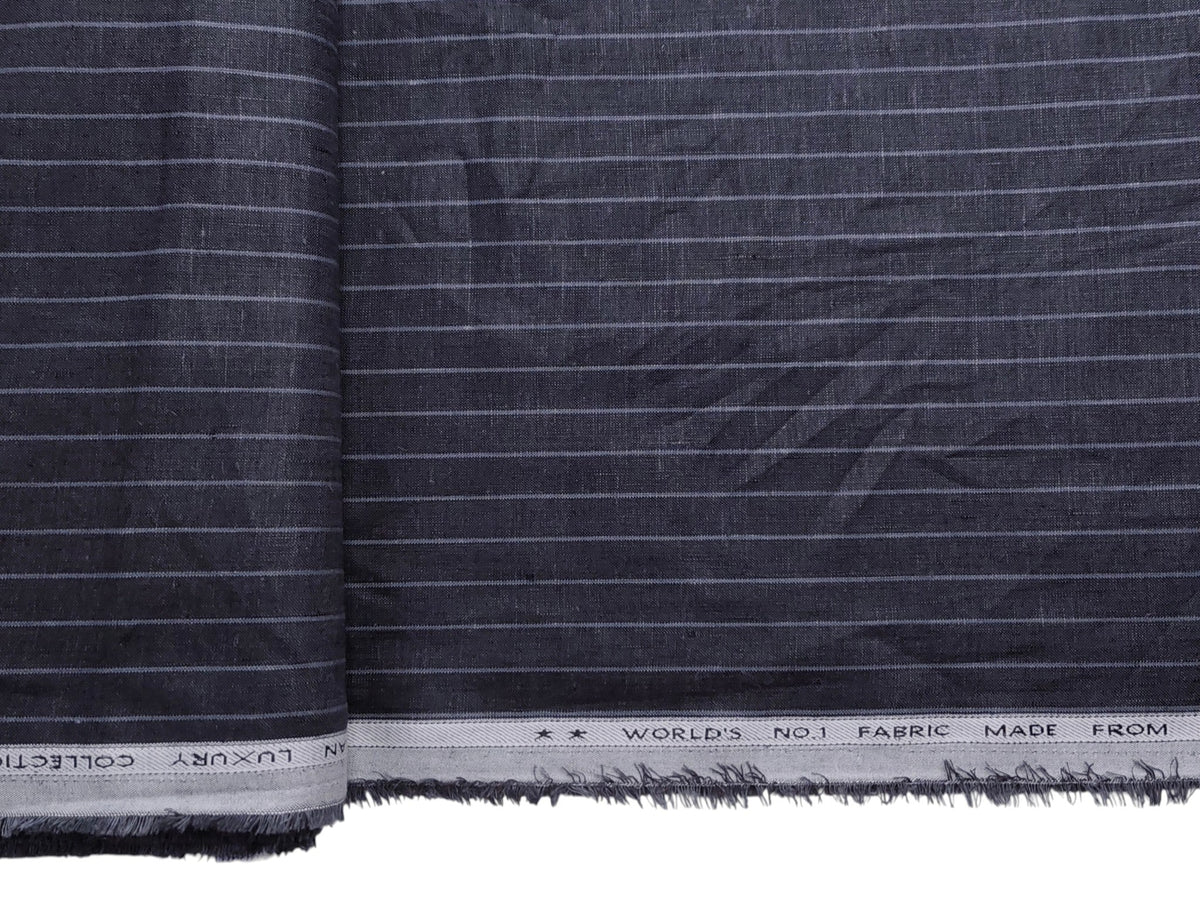 Murano Di Italia Italian Luxury Collection 100% Pure Linen 70 Lea Shirting Fabric (Dark Grey, Striped)