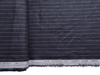 Murano Di Italia Italian Luxury Collection 100% Pure Linen 70 Lea Shirting Fabric (Dark Grey, Striped)