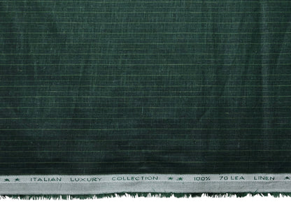 Murano Di Italia Italian Luxury Collection 100% Pure Linen 70 Lea Shirting Fabric (Bottle Green , Striped)