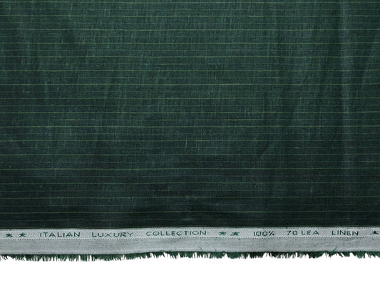 Murano Di Italia Italian Luxury Collection 100% Pure Linen 70 Lea Shirting Fabric (Bottle Green , Striped)