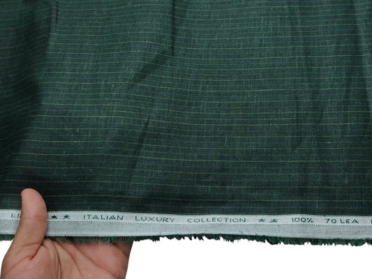 Murano Di Italia Italian Luxury Collection 100% Pure Linen 70 Lea Shirting Fabric (Bottle Green , Striped)