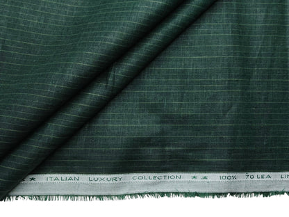 Murano Di Italia Italian Luxury Collection 100% Pure Linen 70 Lea Shirting Fabric (Bottle Green , Striped)