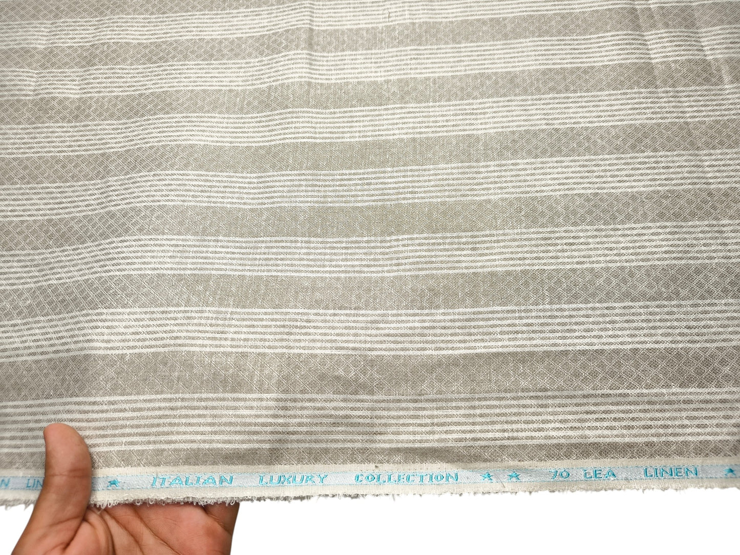 Murano Di Italia Italian Luxury Collection 100% Pure Linen 70 Lea Shirting Fabric (Beige , Patterned Stripes)