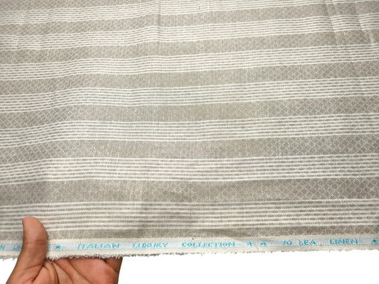 Murano Di Italia Italian Luxury Collection 100% Pure Linen 70 Lea Shirting Fabric (Beige , Patterned Stripes)