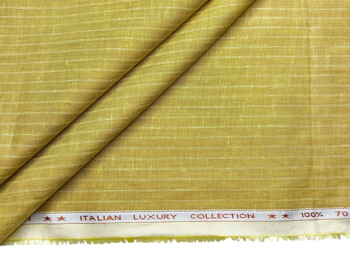Murano Di Italia Italian Luxury Collection 100% Pure Linen 70 Lea Shirting Fabric (Yellow , Stripes)