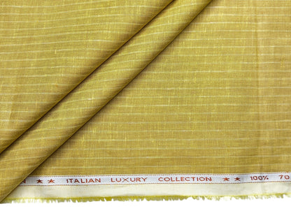 Murano Di Italia Italian Luxury Collection 100% Pure Linen 70 Lea Shirting Fabric (Yellow , Stripes)