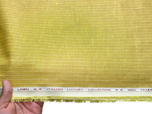 Murano Di Italia Italian Luxury Collection 100% Pure Linen 70 Lea Shirting Fabric (Yellow , Stripes)