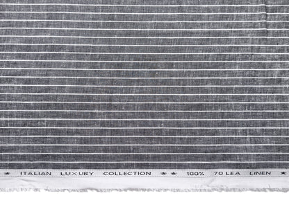 Murano Di Italia Italian Luxury Collection 100% Pure Linen 70 Lea Shirting Fabric (Grey & White, Stripes)