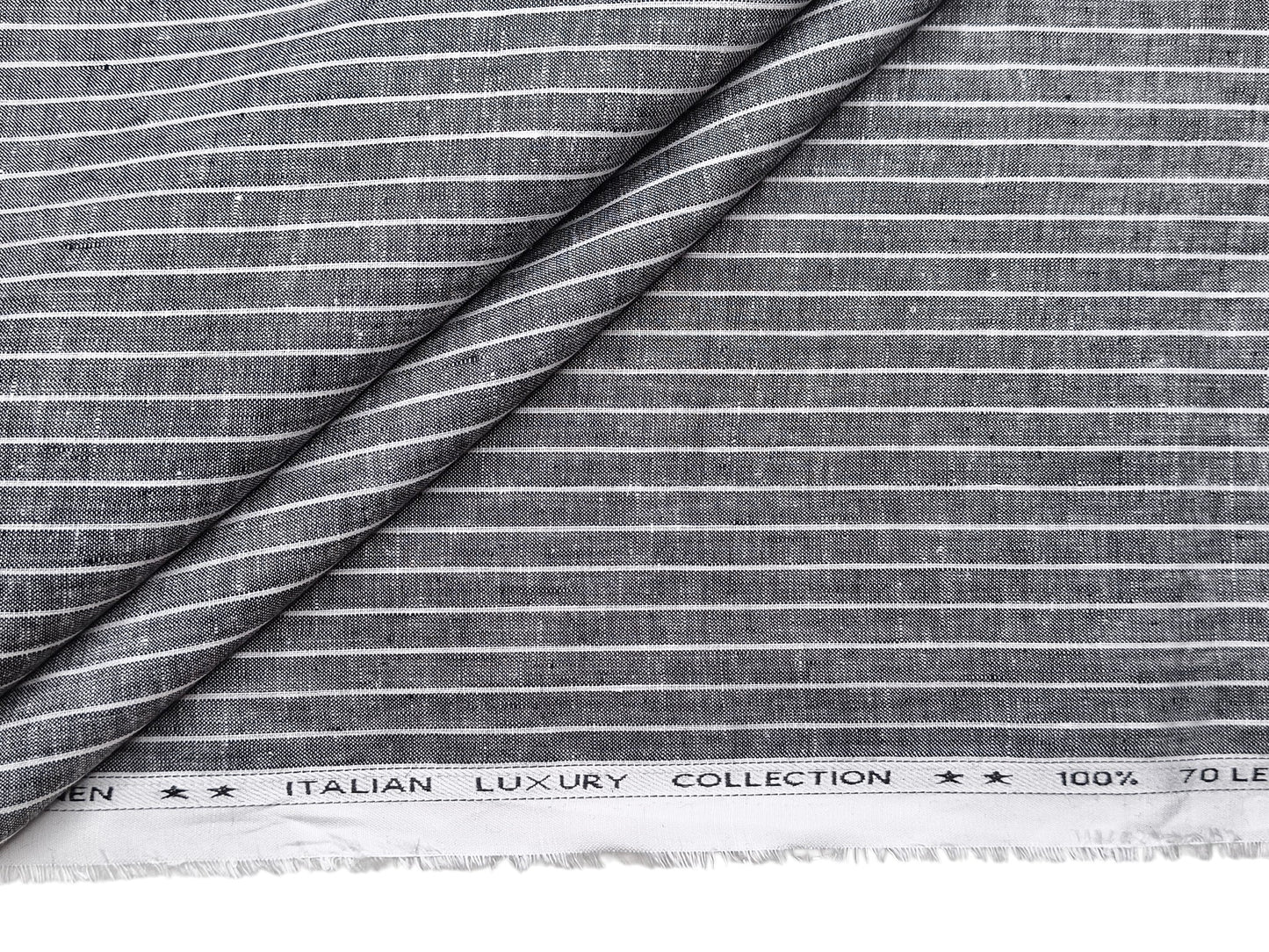Murano Di Italia Italian Luxury Collection 100% Pure Linen 70 Lea Shirting Fabric (Grey & White, Stripes)
